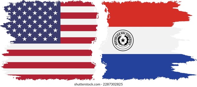 Paraguay and USA grunge flags connection, vector