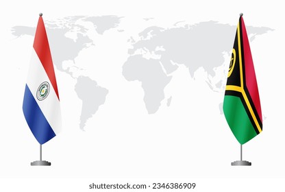 Paraguay and Vanuatu flags for official meeting against background of world map.