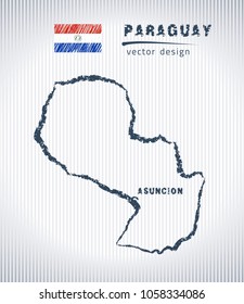 Paraguay vector chalk drawing map isolated on a white background