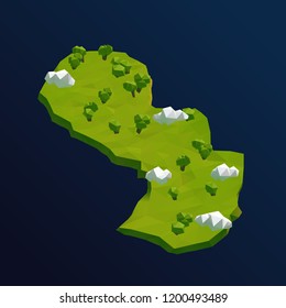 Paraguay Vector Low Poly 3D Cartoon Map