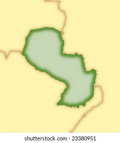 Paraguay, vector map, with borders of surrounding countries. 5 named layers, fully editable.