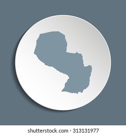 Paraguay vector map on a paper circle. Cut out from white paper icon map of Paraguay. Vector icon map of Paraguay on dark background. Paper cut style country map. 