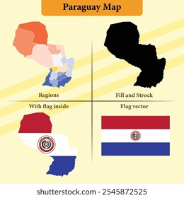 Mapa del Vector de Paraguay con superposición de la bandera de silueta negra de las regiones y bandera independiente ideal para infografías de materiales educativos y proyectos de diseño que muestran la geografía e identidad de Azerbaiyán