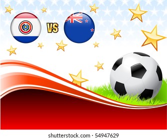 Paraguay versus New Zealand on Abstract Red Background with Stars Original Illustration