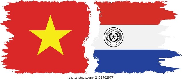 Paraguay and Vietnam grunge flags connection, vector