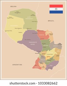 Paraguay - vintage map and flag - High Detailed Vector Illustration