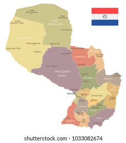 Paraguay - vintage map and flag - High Detailed Vector Illustration