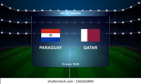 Paraguay vs Qatar football scoreboard broadcast graphic soccer template