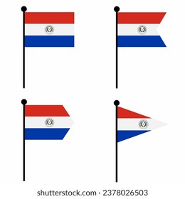 Paraguay schwenkbares Flag Symbol in 4 Formversionen gesetzt. Sammlung von Flagpol-Zeichen für Identität, Emblem und Infografik.