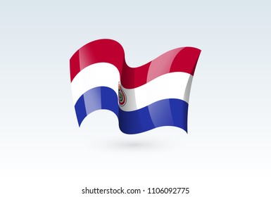 Paraguay waving flag vector icon, national symbol. Flag of Paraguay, fluttered in the wind - vector illustration isolated on white background.