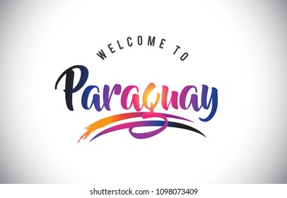 Paraguay Welcome To Message in Purple Vibrant Modern Colors Vector Illustration.
