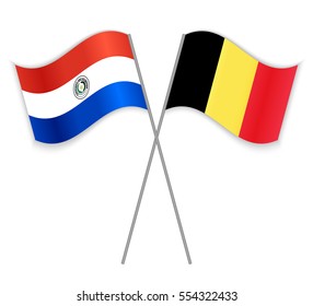 Paraguayan and Belgian crossed flags. Paraguay combined with Belgium isolated on white. Language learning, international business or travel concept.