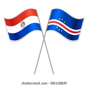 Paraguayan and Cabo Verdean crossed flags. Paraguay combined with Cape Verde isolated on white. Language learning, international business or travel concept.