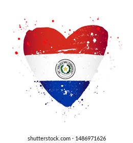 Paraguayan flag in the form of a big heart. Vector illustration on a white background. Brush strokes are drawn by hand. Paraguay Independence Day.