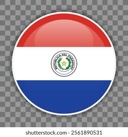 Paraguayan flag icon on checkered background. Round vector icon for mobile apps, UI or web design