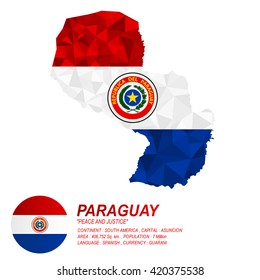 Paraguayan flag overlay on Paraguayan map with polygonal style.(EPS10 art vector)