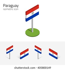 Paraguayan flag (Republic of Paraguay), vector set of isometric flat icons, 3D style, different views. 100% editable design elements for banner, website, presentation, infographic, poster, map. Eps 10