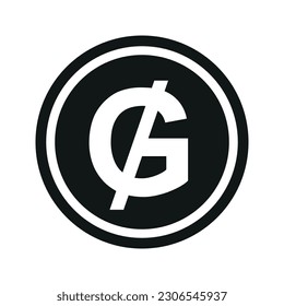 Paraguayan Guarani icon. Flat black and white currency coin. Money guarani symbol. Vector isolated on white background.