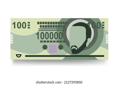 Paraguayan Guarani Vector Illustration. Paraguay money set bundle banknotes. Paper money 100000 PYG. Flat style. Isolated on white background. Simple minimal design.