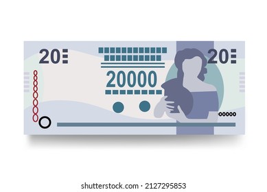 Paraguayan Guarani Vector Illustration. Paraguay money set bundle banknotes. Paper money 20000 PYG. Flat style. Isolated on white background. Simple minimal design.