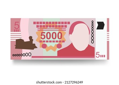 Paraguayan Guarani Vector Illustration. Paraguay money set bundle banknotes. Paper money 5000 PYG. Flat style. Isolated on white background. Simple minimal design.