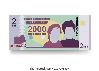 Paraguayan Guarani Vector Illustration. Paraguay money set bundle banknotes. Paper money 2000 PYG. Flat style. Isolated on white background. Simple minimal design.