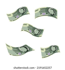 Ilustración del vector guaraní paraguayo. El dinero paraguayo puso los billetes en racimo. Caer, volar dinero 10000 PYG. Estilo plano. Aislado sobre fondo blanco. Diseño sencillo y mínimo.