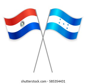 Paraguayan and Honduran crossed flags. Paraguay combined with Honduras isolated on white. Language learning, international business or travel concept.