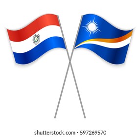 Paraguayan and Marshallese crossed flags. Paraguay combined with Marshall Islands isolated on white. Language learning, international business or travel concept.