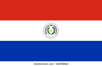 Paraguayan national official flag. Patriotic symbol, banner, element, background. Accurate dimensions. Flag of Paraguay in correct size and colors, vector illustration