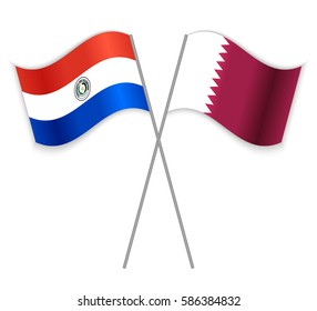 Paraguayan and Qatari crossed flags. Paraguay combined with Qatar isolated on white. Language learning, international business or travel concept.