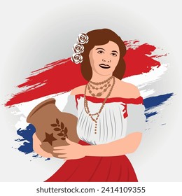 Mujer paraguaya, Paraguay, bandera, rojo, blanco y azul