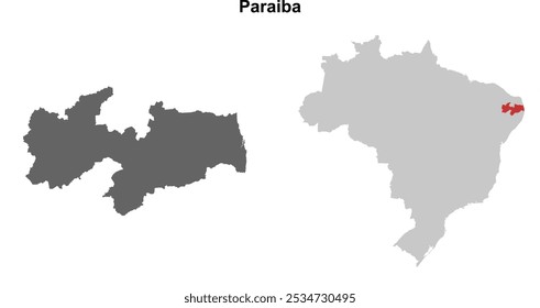 Conjunto de mapa de esquema en blanco del estado de Paraiba