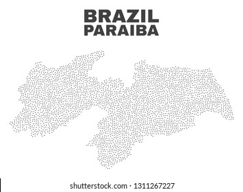 Paraiba State map designed with little points. Vector abstraction in black color is isolated on a white background. Scattered little points are organized into Paraiba State map.