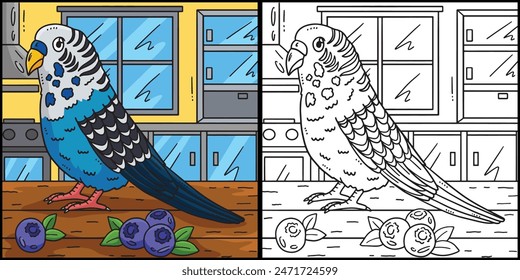 Perico Pájaro Colorear Página Ilustración en Color