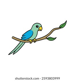 Parakeet Flying from a Tree Branch – Vector Line Art Silhouette Icon