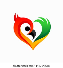 parakeets that form the heart concept