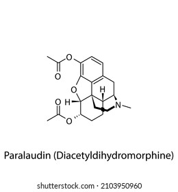 Paralaudin molecular structure, flat skeletal chemical formula. Opioid, painkiller, narcotic, analgesic drug used to treat . Vector illustration.