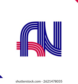 Paralel Line Red and Blue Stripes Initial Logo Letter A and Letter N Monogram