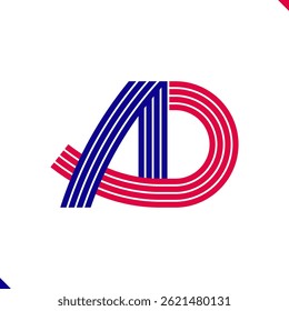 Paralel Line Red and Blue Stripes Initial Logo Letter A and Letter D Monogram