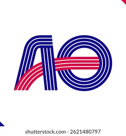 Ligne parallèle rayures rouges et bleues lettre initiale logo A et lettre O monogramme