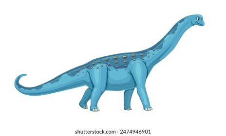 Dinosaurio prehistórico paralitista. Caricatura de Vector saurópodo dino personaje con masiva, alargada vista lateral del cuerpo, largo cuello y cola en tonos de azul, adornado con rayas y manchas azul más oscuro