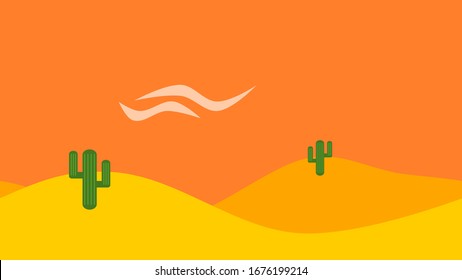 parallax desert background, endless orange sky desert with cactus