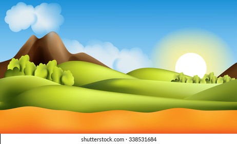 Parallax landscape cartoon seamless repeating background
