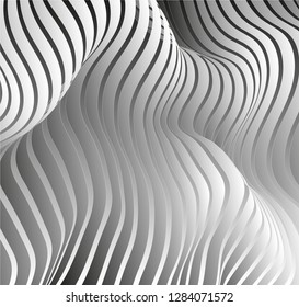 Parallel bands of metal with a gradient fill. Bizarre curved shape. Acrylic patterns. Background for presentations or wallpaper on the screen