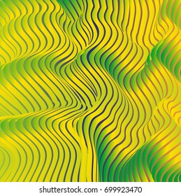 Parallel bands of metal with a gradient fill. Bizarre curved shape. Acrylic patterns. Background for presentations or wallpaper on the screen