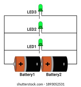 Parallel Circuit With 3 LEDs Connected To Battery