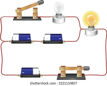 parallel circuit, basic electric circuits experiment, flat design illustration, Kirchhoff voltage law, Kirchhoff current law, simple electric circuit, on-off circuit 