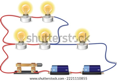 parallel circuit, basic electric circuits experiment, flat design illustration, Kirchhoff voltage law, Kirchhoff current law, simple electric circuit, on-off circuit