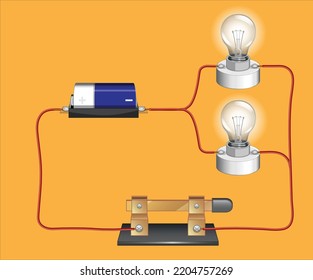 elektrische Grundschaltung und Bauteile, flache Konstruktionsgrafik 